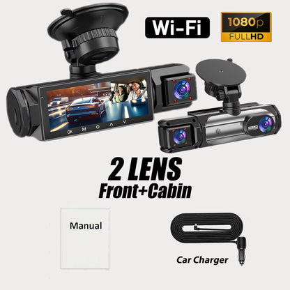 Dash Cam 3 Channel Car Black Box Wifi DVR HD 1080P Video Front Built-In and Rear Camera W/IR Night Vision Car Accessories