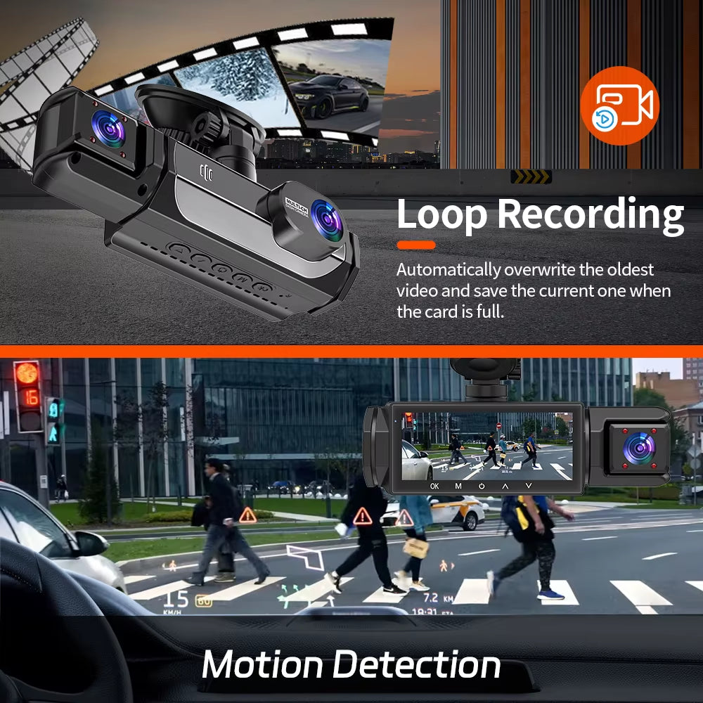 Dash Cam 3 Channel Car Black Box Wifi DVR HD 1080P Video Front Built-In and Rear Camera W/IR Night Vision Car Accessories