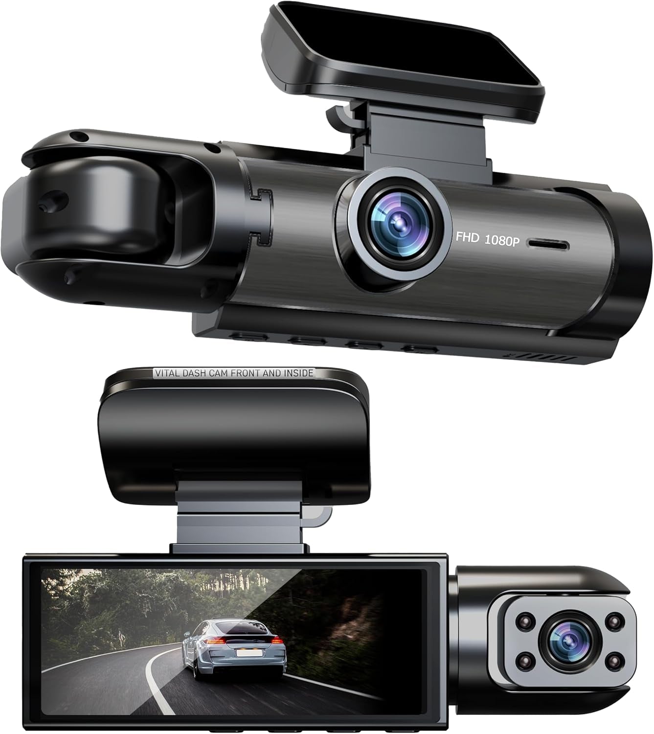 Vital Dashcam Pro 2025 Dash Cam Front and Rear Camera for Cars Dual Car Camera W