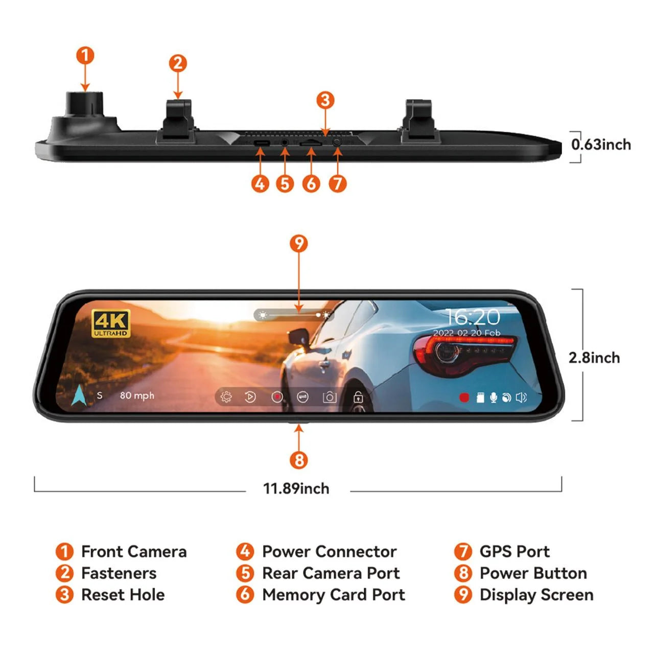 Dash Cam, Dashcam 4K in Wifi& GPS, 12'' 4K+1080P Rear View Mirror Dash Cameras with Super Night Vision, See the License Plate Clearly, Free 64GB Card
